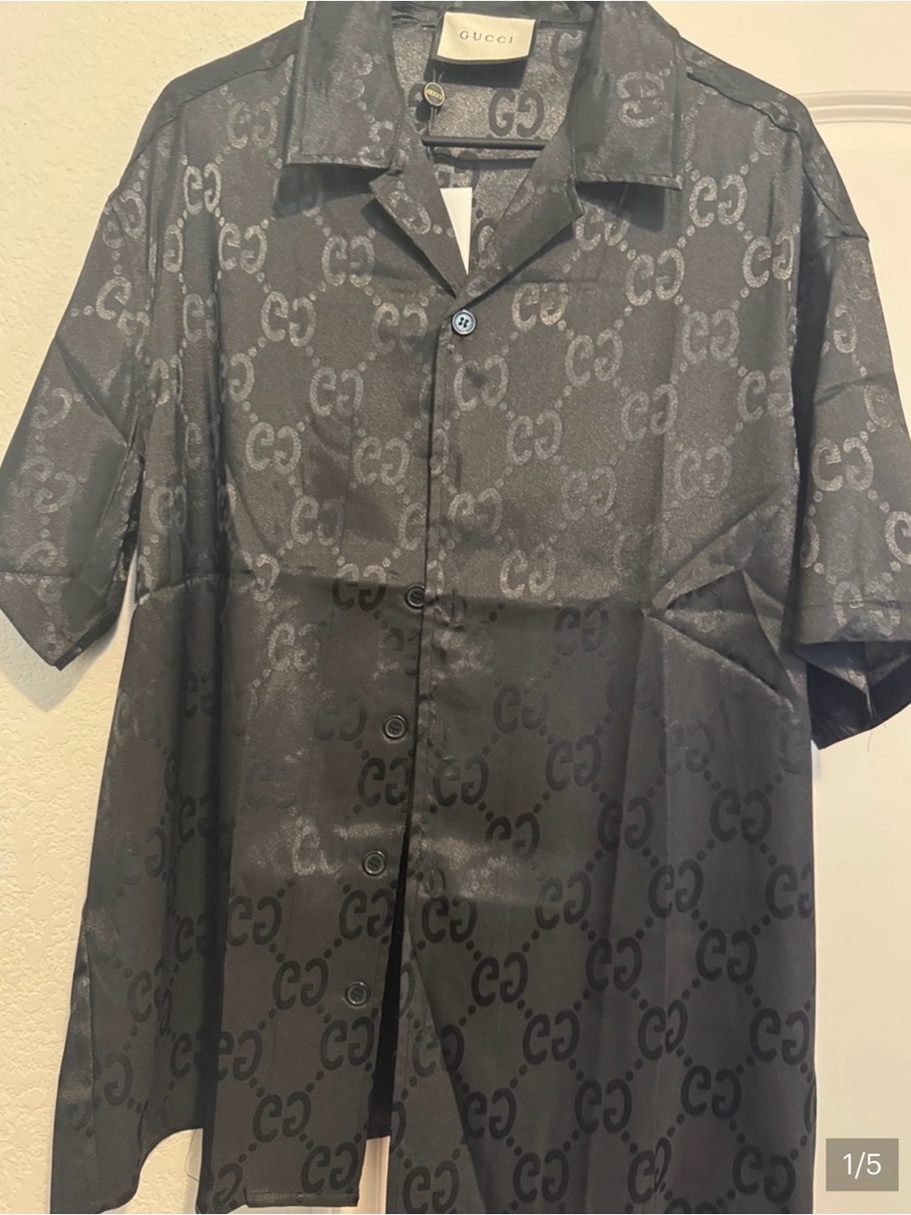 Gucci Black GG Monogram Short-Sleeve Button-Up Shirt